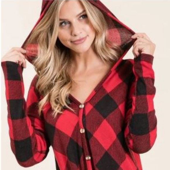 Red & Black Checkered Hooded Tie Top - Small, Medium, Large - Picture 3 of 3